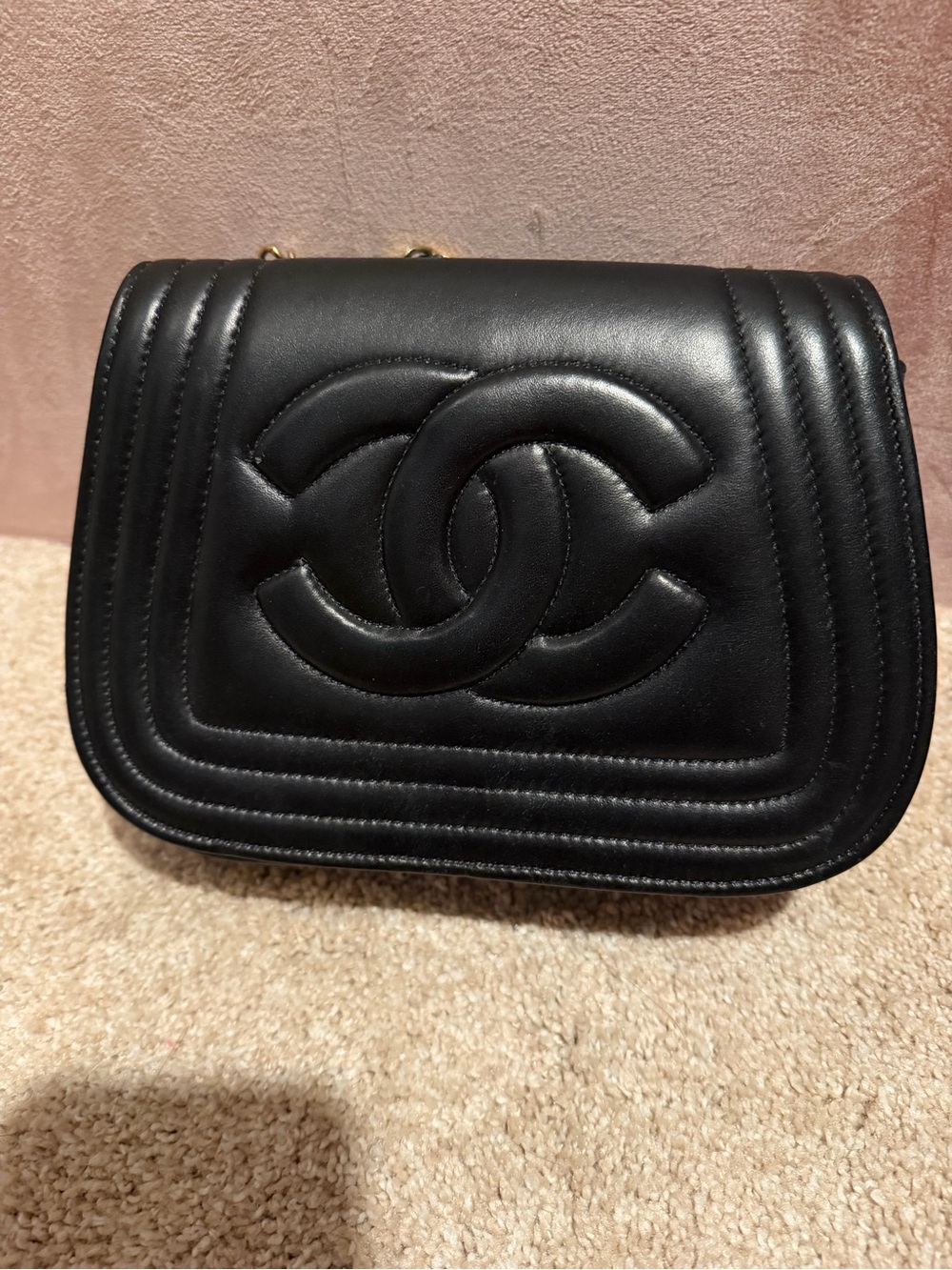 Black Quilted Lambskin Shoulder Bag